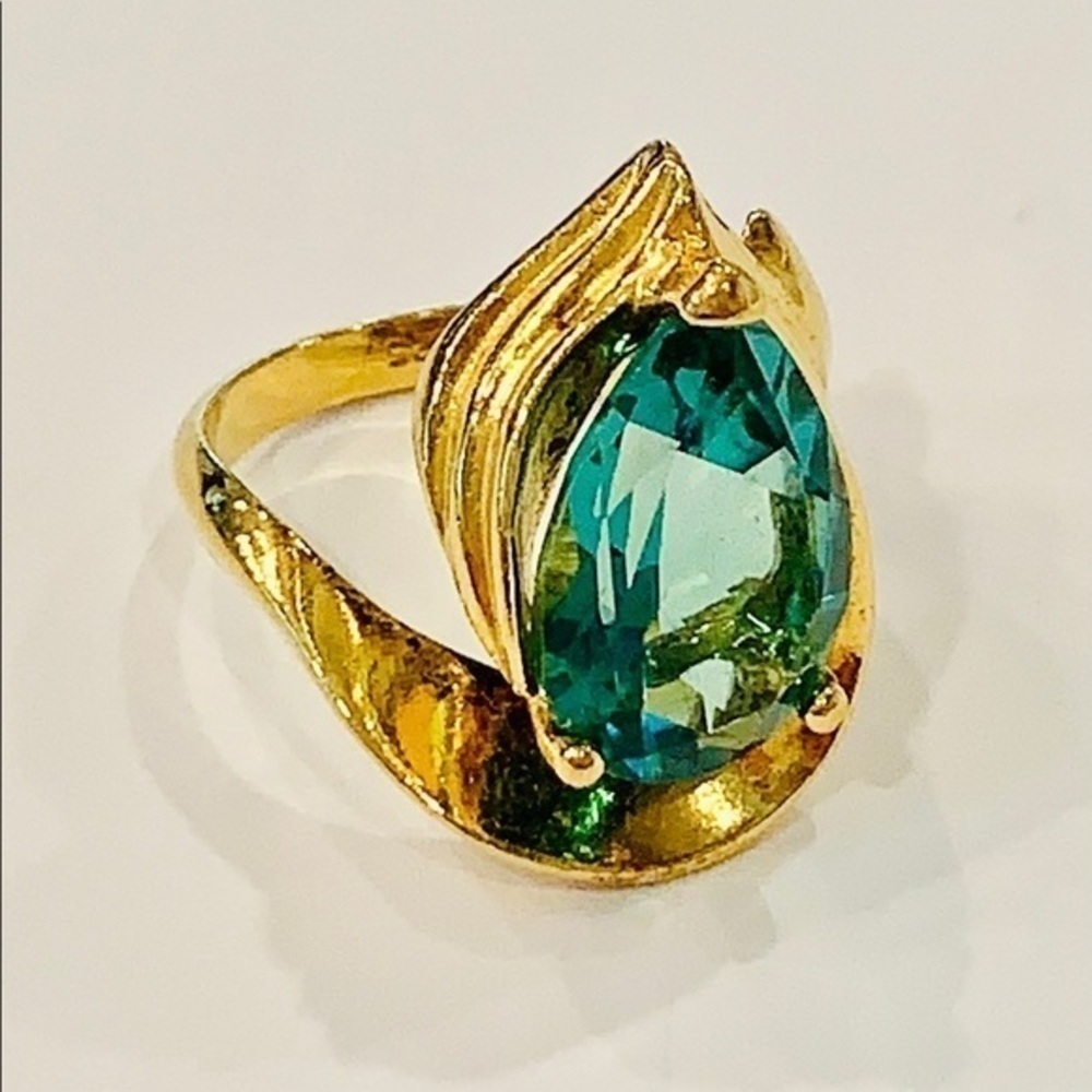 UTC gold vermeil sterling silver 925 modern green - Picture 2 of 9